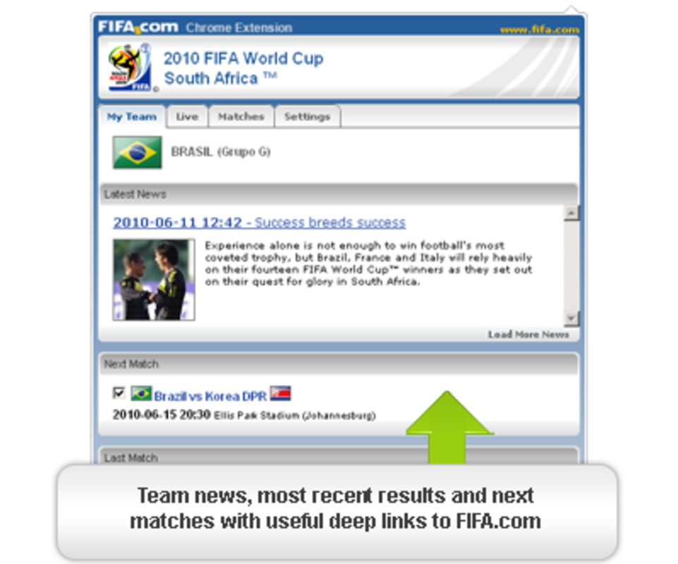 2010 FIFA World Cup South Africa Chrome Extension 1.0.8 feature