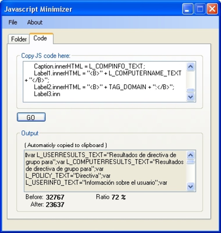 JavaScript Minimizer 1.0 for Windows Screenshot 1